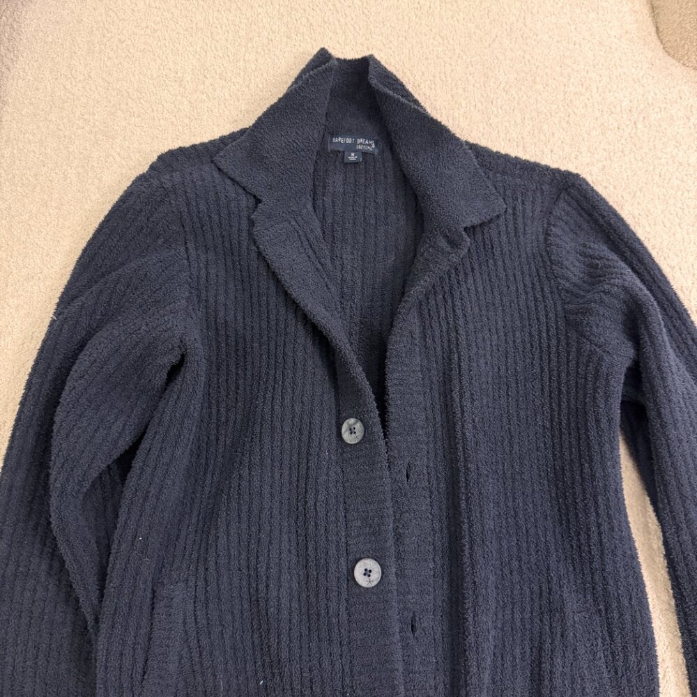 Barefoot Dreams Navy Ribbed Button Cardigan Sz M CozyChic